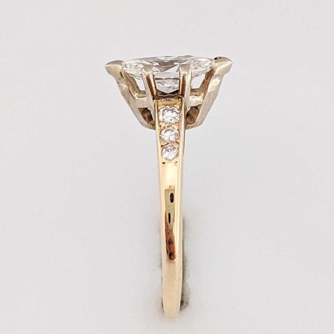 14K 1.02 CARAT TOTAL WEIGHT I1 H DIAMOND MARQUISE WITH (6) ROUND ESTATE RING 2.7 GRAMS