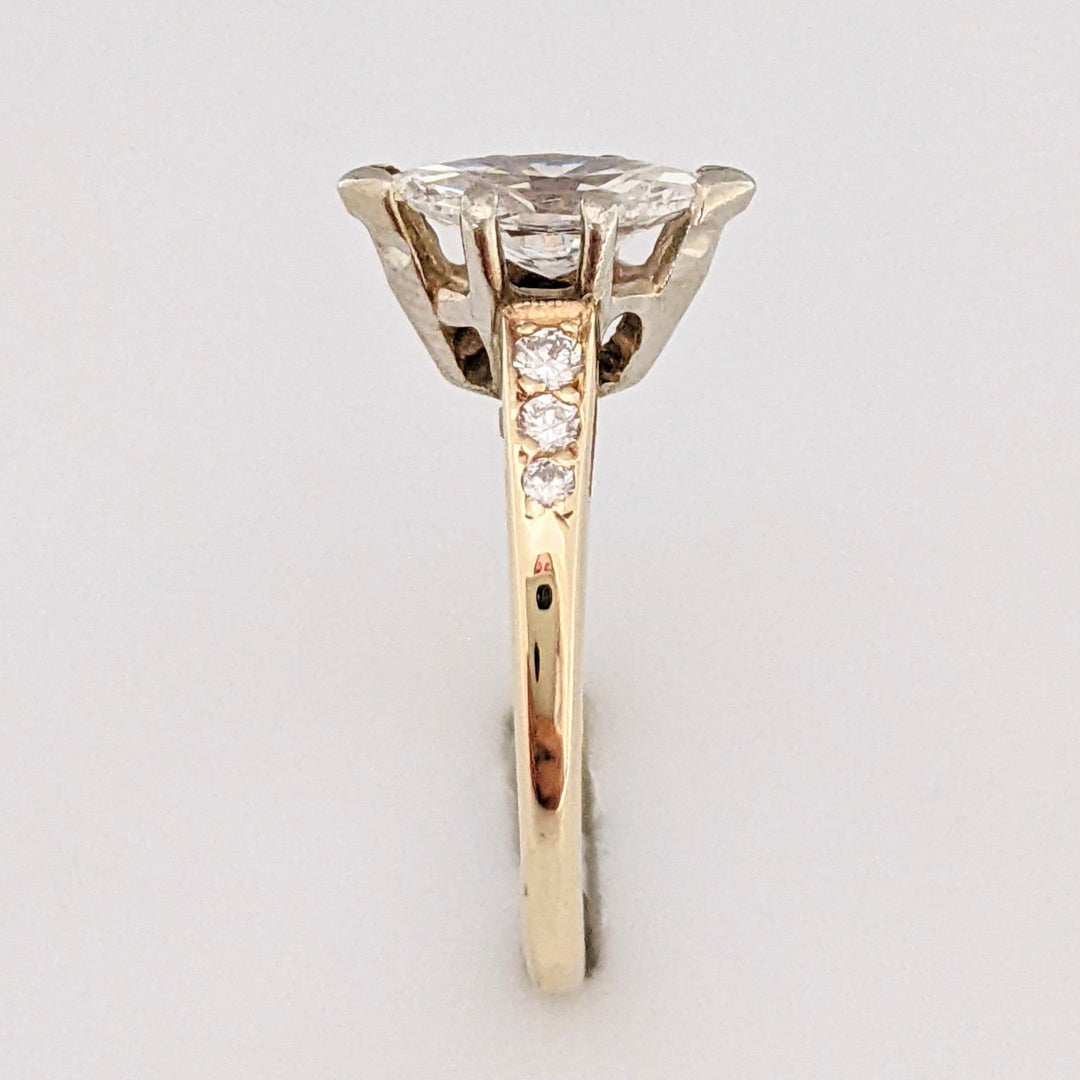14K 1.02 CARAT TOTAL WEIGHT I1 H DIAMOND MARQUISE WITH (6) ROUND ESTATE RING 2.7 GRAMS