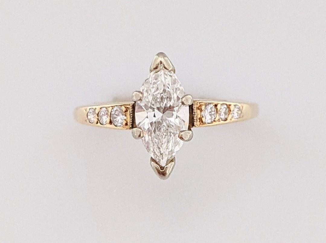 14K 1.02 CARAT TOTAL WEIGHT I1 H DIAMOND MARQUISE WITH 6 ROUND ESTATE RING 2.7 GRAMS