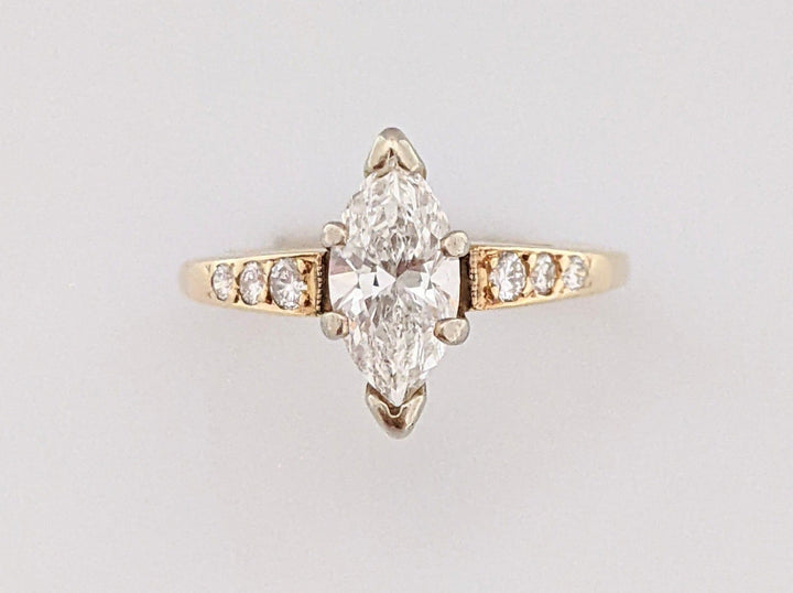 14K 1.02 CARAT TOTAL WEIGHT I1 H DIAMOND MARQUISE WITH 6 ROUND ESTATE RING 2.7 GRAMS