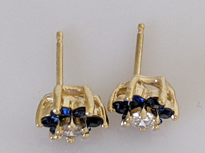 14K SAPPHIRE ROUND (12) WITH .20 DIAMOND TOTAL WEIGHT ESTATE EARRINGS WITH BACKINGS 1.9 GRAMS