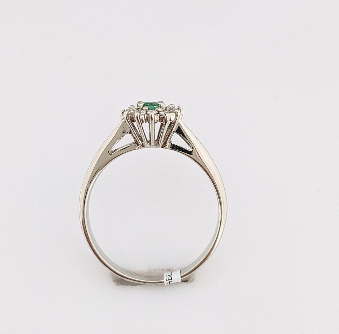 14KW EMERALD "A" ROUND 4MM WITH .12 DIAMOND TOTAL WEIGHT ESTATE RING 3.0 GRAMS