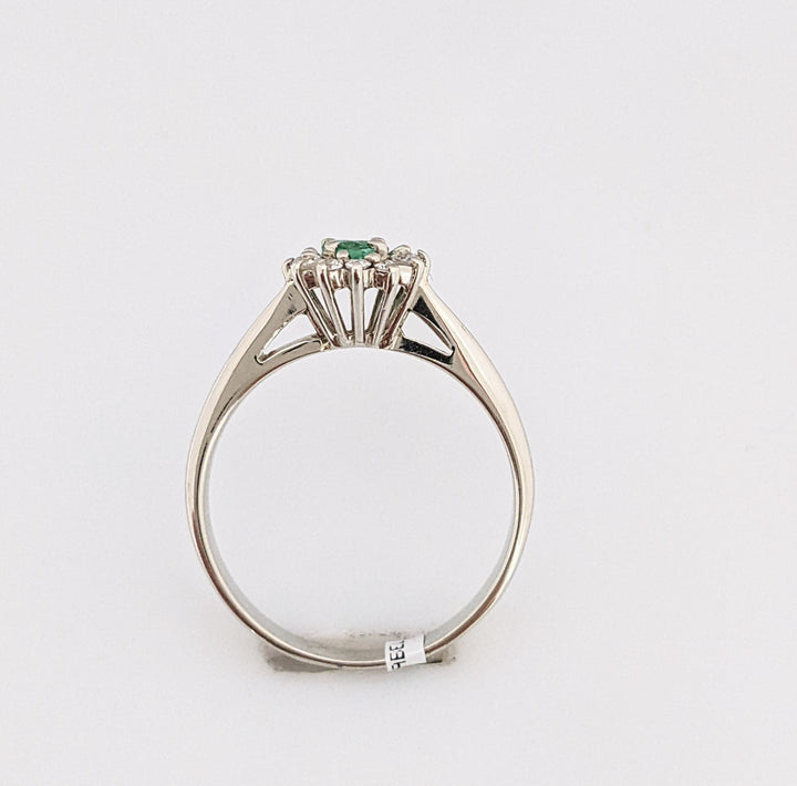 14KW EMERALD "A" ROUND 4MM WITH .12 DIAMOND TOTAL WEIGHT ESTATE RING 3.0 GRAMS