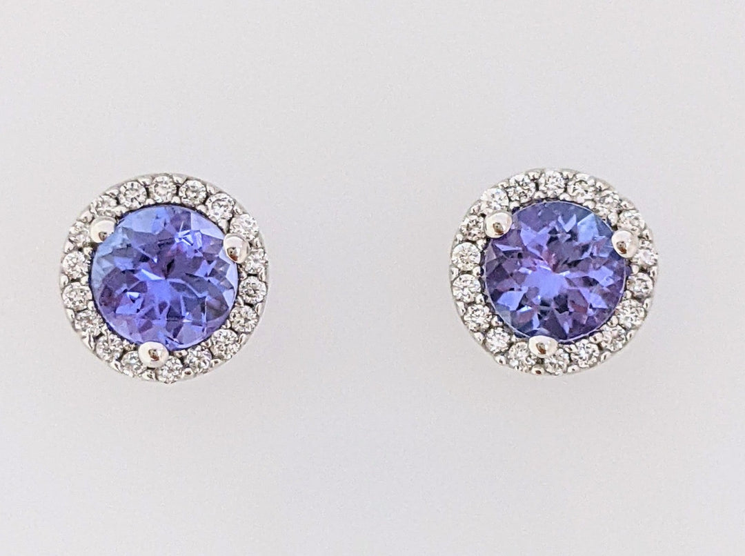 14KW TANZANITE ROUND 1.00 CARAT TOTAL WEIGHT WITH .14 DIAMOND TOTAL WEIGHT EARRINGS WITH BACKINGS 1.4 GRAMS