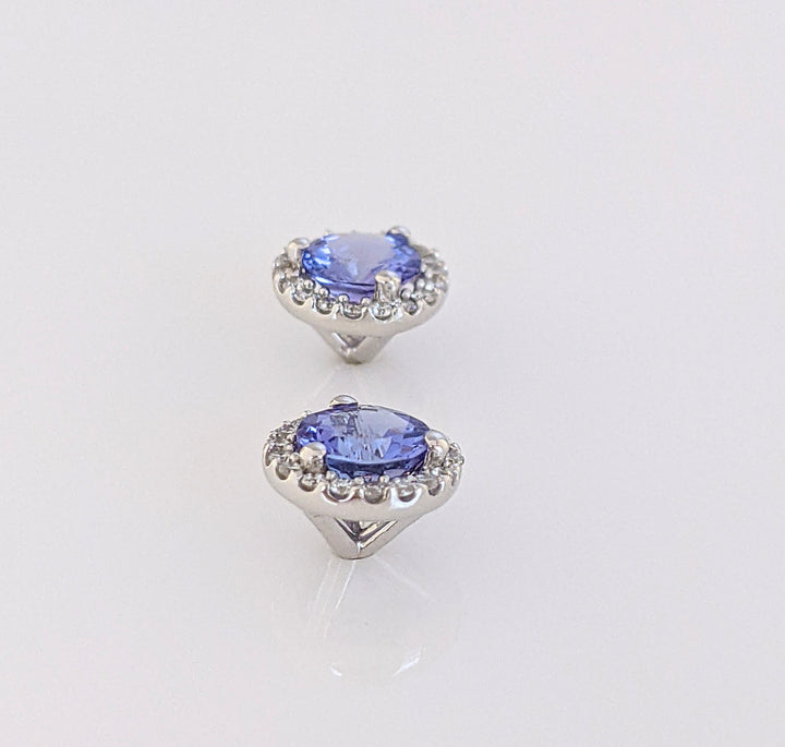 14KW TANZANITE ROUND 1.00 CARAT TOTAL WEIGHT WITH .14 DIAMOND TOTAL WEIGHT EARRINGS WITH BACKINGS 1.4 GRAMS