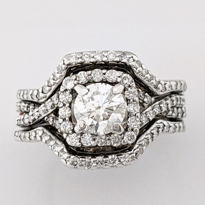 PLATINUM 1.52 CARAT TOTAL WEIGHT DIAMOND ROUND VVS2 G (97) HALO RING WITH JACKETS ESTATE SET 12.6 GRAMS