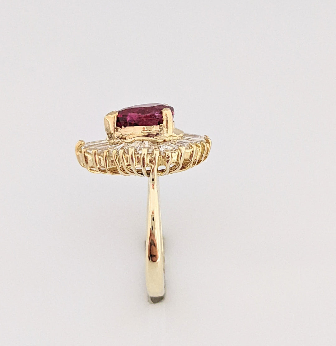 14K RUBY PEAR 6.5X8.5 WITH 1.00CTW BAGUETTE ESTATE RING 4.3 GRAMS