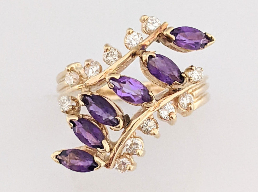 14K AMETHYST MARQUISE (6) 2.5X5 WITH 12 DIAMONDS 4.0 GRAMS