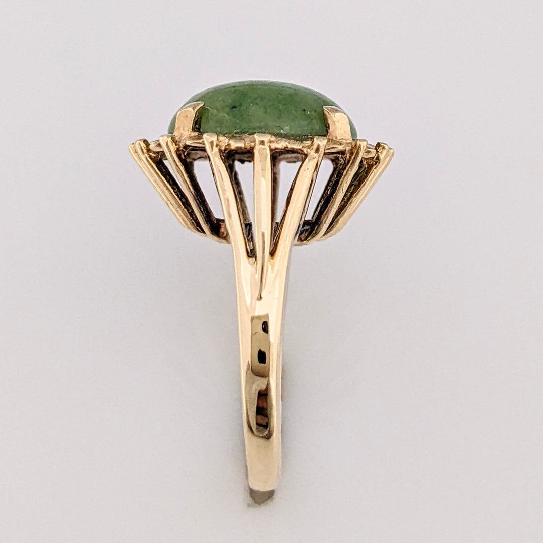 10K JADE OVAL 12X14 CABOCHON WITH GOLD TRIM ESTATE RING 6.5 GRAMS