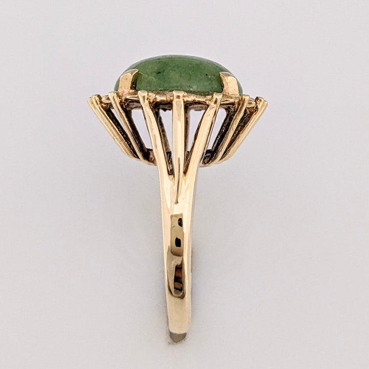 10K JADE OVAL 12X14 CABOCHON WITH GOLD TRIM ESTATE RING 6.5 GRAMS