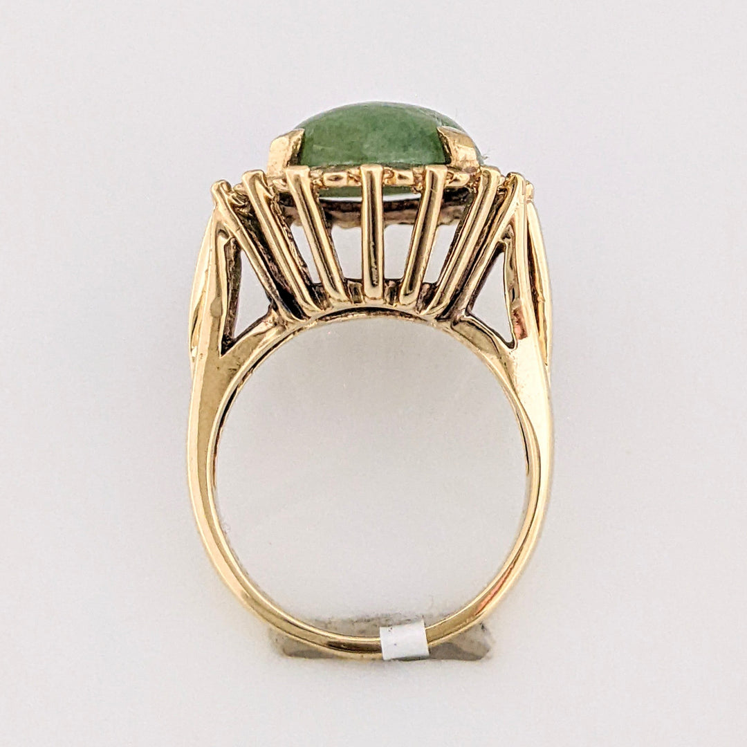 10K JADE OVAL 12X14 CABOCHON WITH GOLD TRIM ESTATE RING 6.5 GRAMS