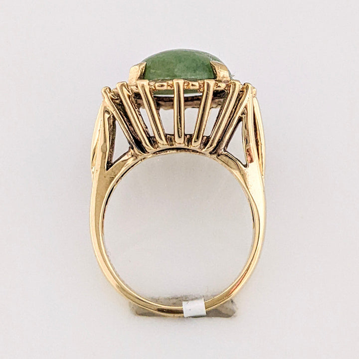 10K JADE OVAL 12X14 CABOCHON WITH GOLD TRIM ESTATE RING 6.5 GRAMS