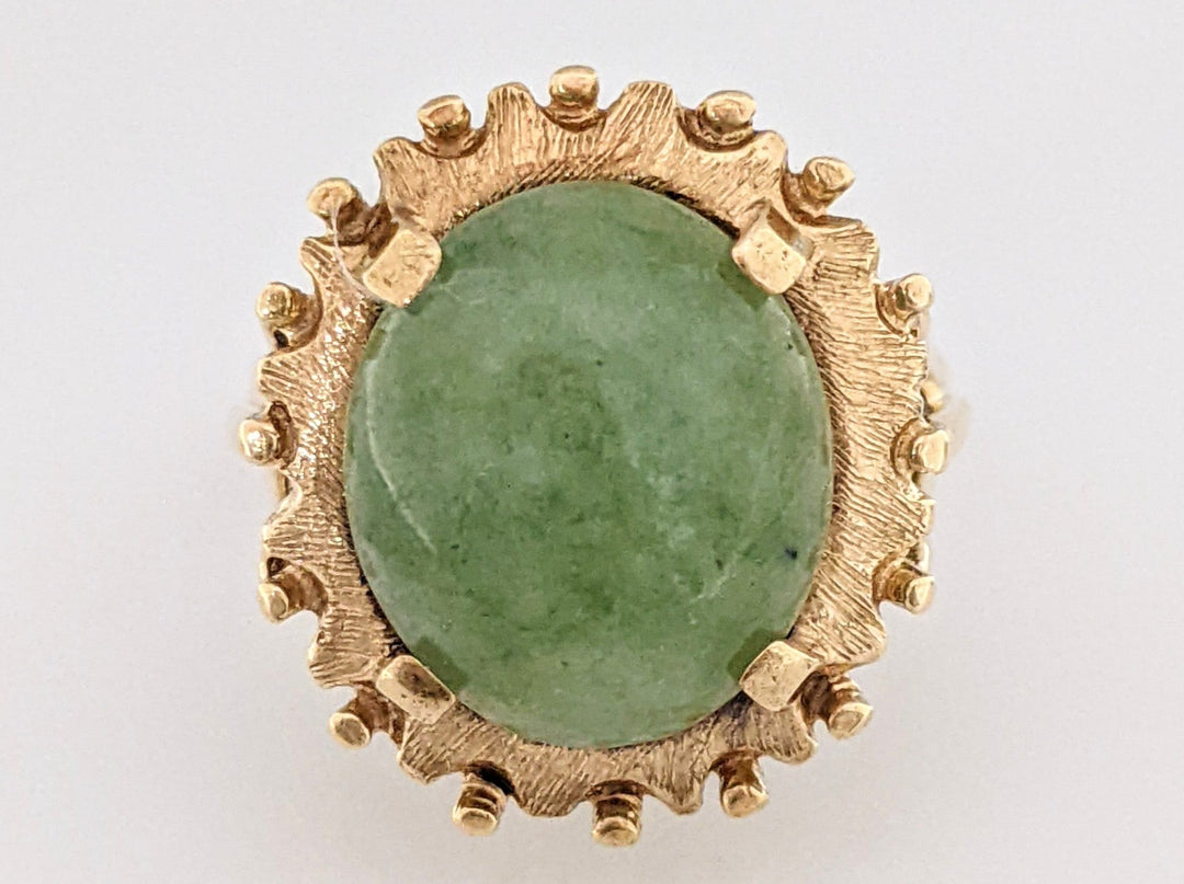 10K JADE OVAL 12X14 CABOCHON WITH GOLD TRIM ESTATE RING 6.5 GRAMS