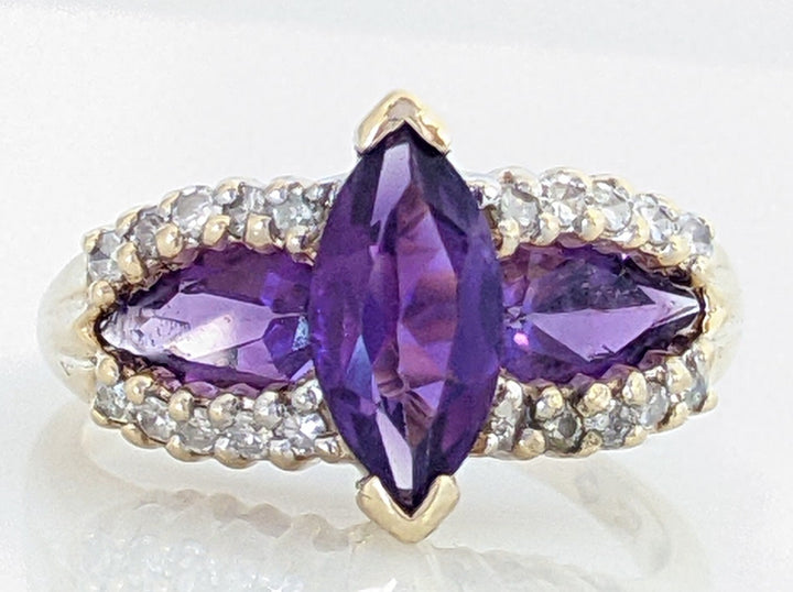 10K AMETHYST MARQUISE 5X10 WITH (2) PEAR SHAPE 4X6 WITH (20) MELEE ESTATE RING 4.0 GRAMS