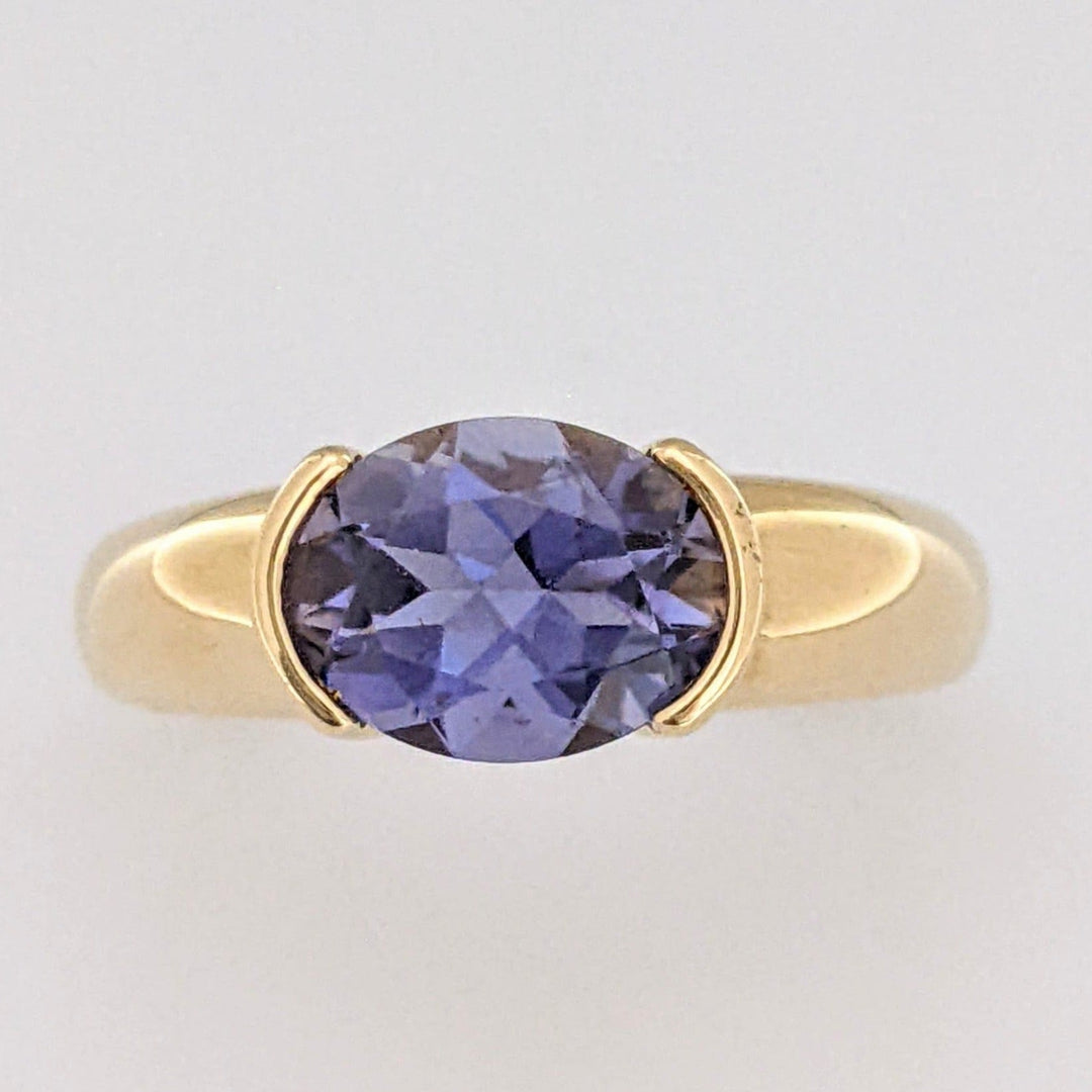 14K IOLITE OVAL 7X9 HALF BEZEL ESTATE RING 3.5 GRAMS