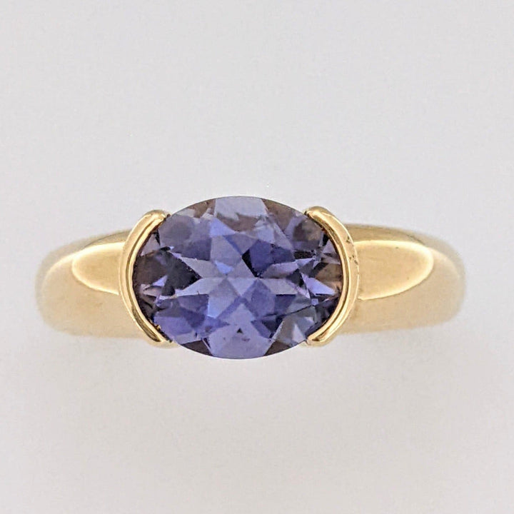 14K IOLITE OVAL 7X9 HALF BEZEL ESTATE RING 3.5 GRAMS