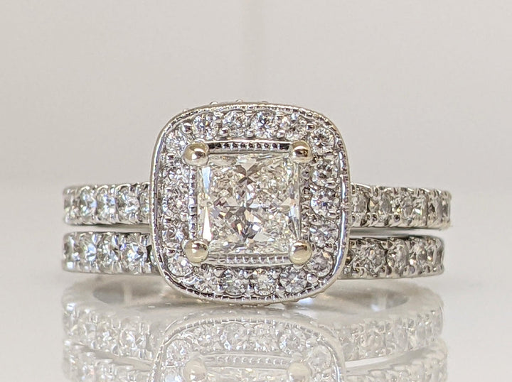 14KW 1.61 CTW DIAMOND PRINCESS CUT WITH (90) MELEE ESTATE RING AND BAND SET 5.5 GRAMS
