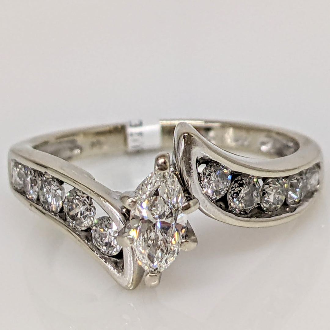 14K WHITE .84 CARAT TOTAL WEIGHT SI2 G DIAMOND MARQUISE WITH (10) ROUND MELEE ESTATE RING 3.5 GRAM