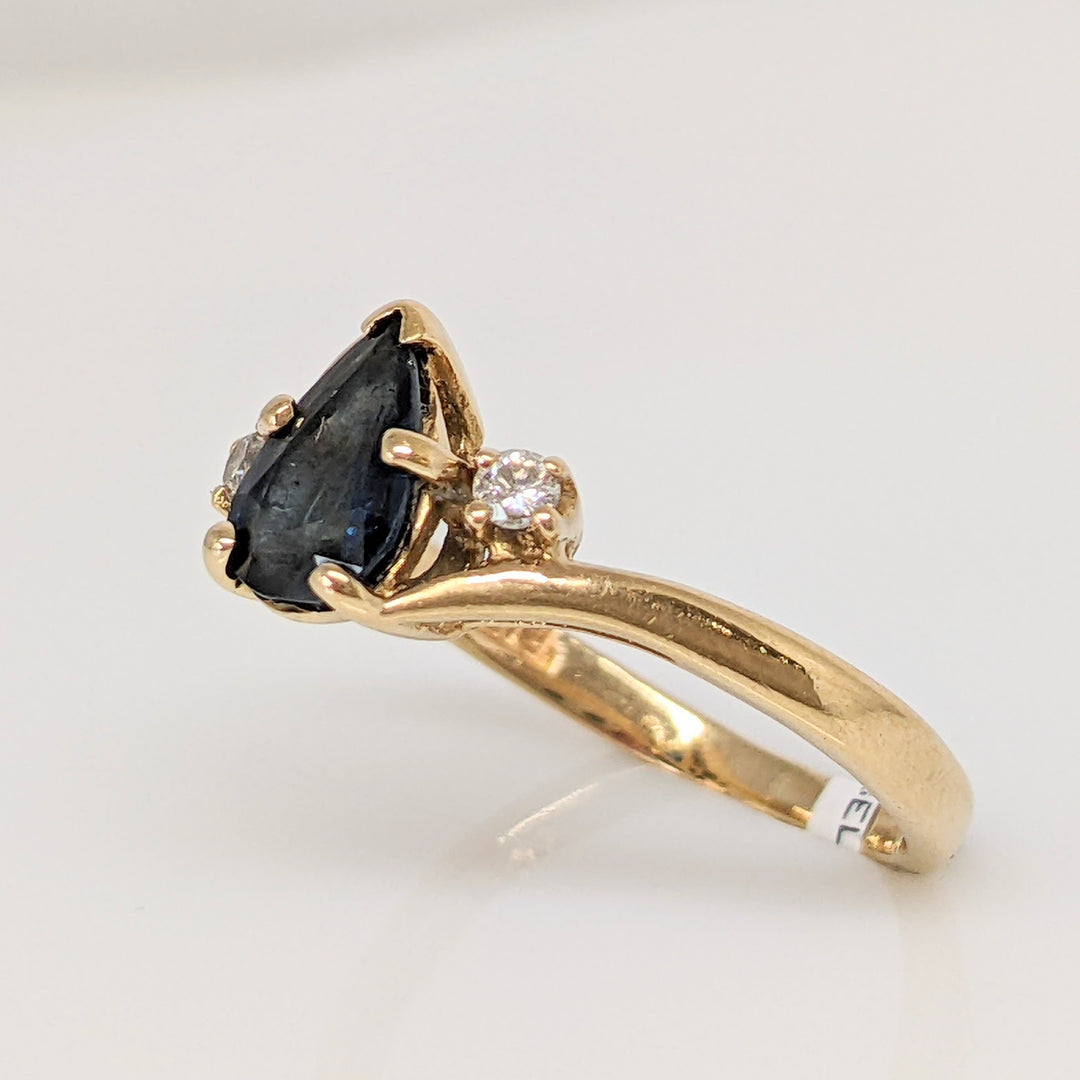 14K SAPPHIRE PEAR 5X7 WITH (2) MELEE ESTATE RING 2.2 GRAMS