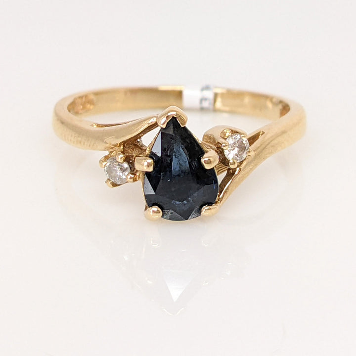 14K SAPPHIRE PEAR 5X7 WITH (2) MELEE ESTATE RING 2.2 GRAMS