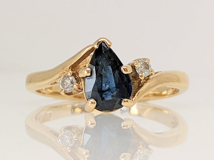 14K SAPPHIRE PEAR 5X7 WITH (2) MELEE ESTATE RING 2.2 GRAMS