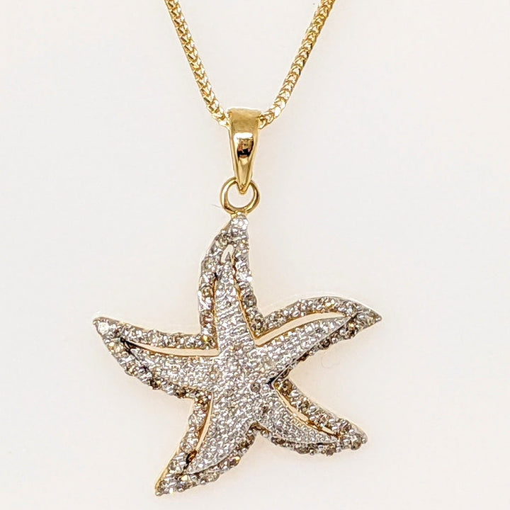 14K DIAMOND ROUND MELEE STARFISH ESTATE PENDANT & CHAIN 2.8 GRAMS