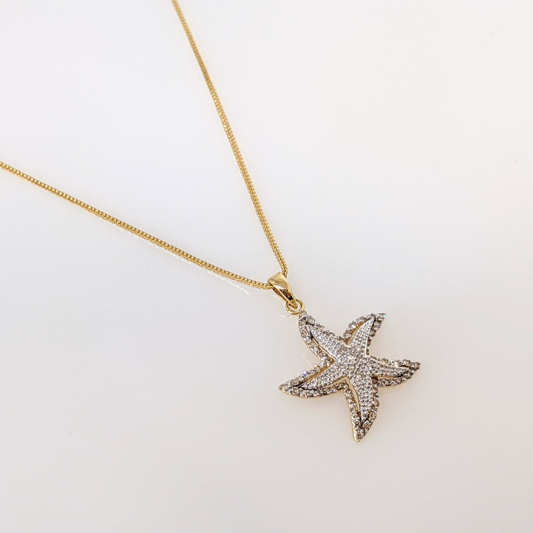 14K DIAMOND ROUND MELEE STARFISH ESTATE PENDANT & CHAIN 2.8 GRAMS