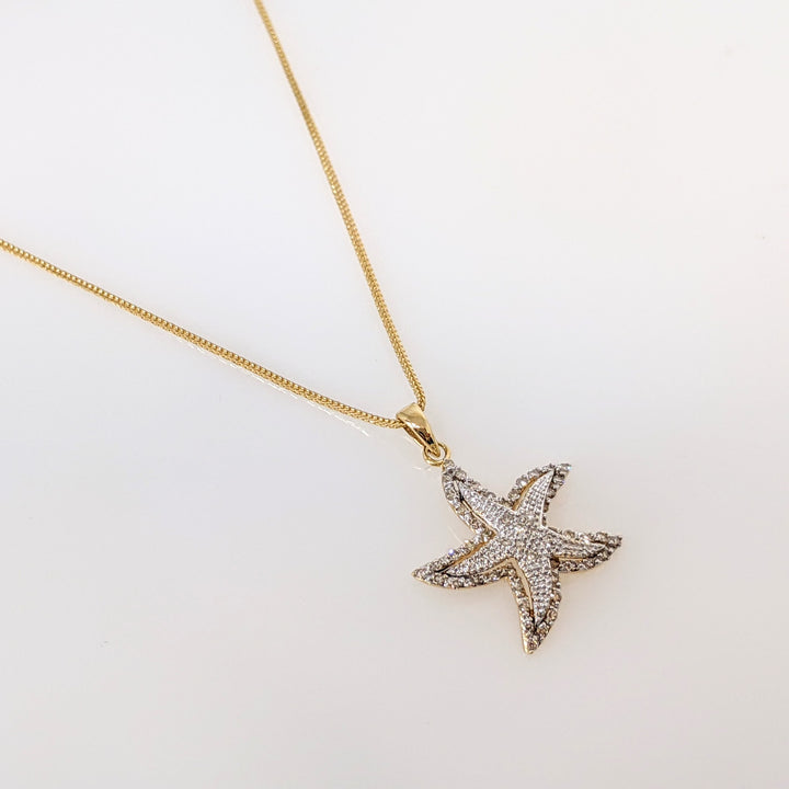 14K DIAMOND ROUND MELEE STARFISH ESTATE PENDANT & CHAIN 2.8 GRAMS