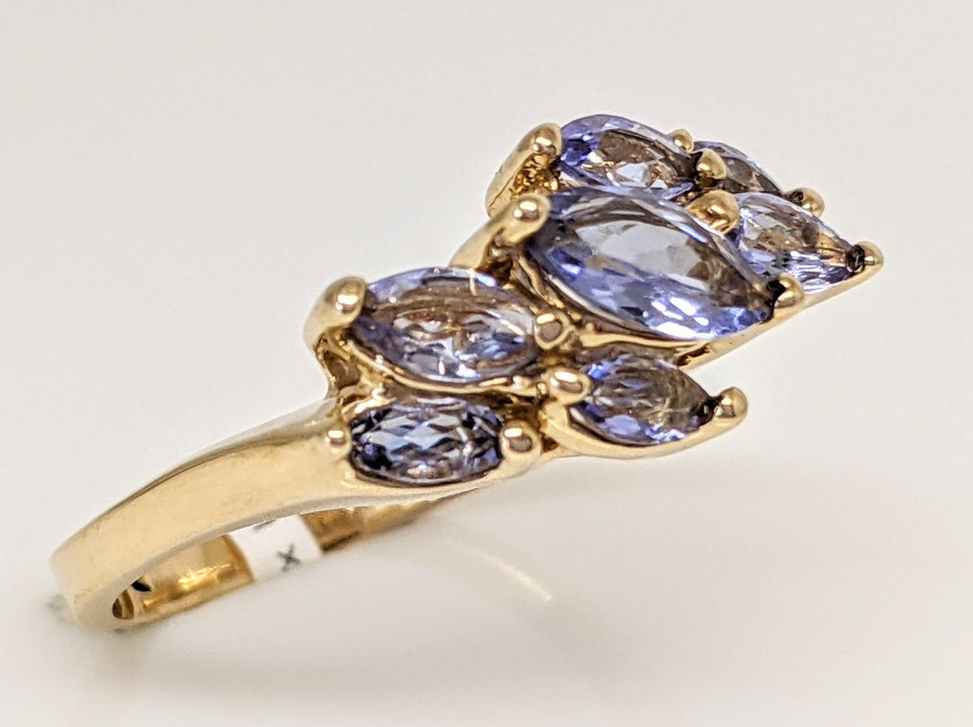 14K TANZANITE MARQUISE (7) ESTATE RING 3.3 GRAMS