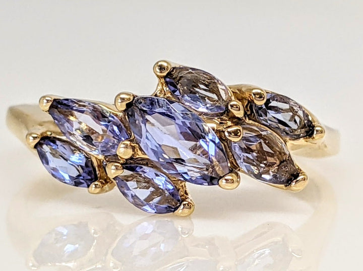 14K TANZANITE MARQUISE (7) ESTATE RING 3.3 GRAMS