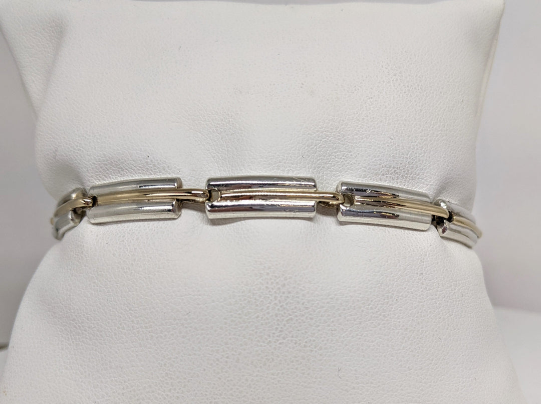 STERLING SILVER/ 14K LINK STYLE ESTATE BRACELET 21 GRAMS