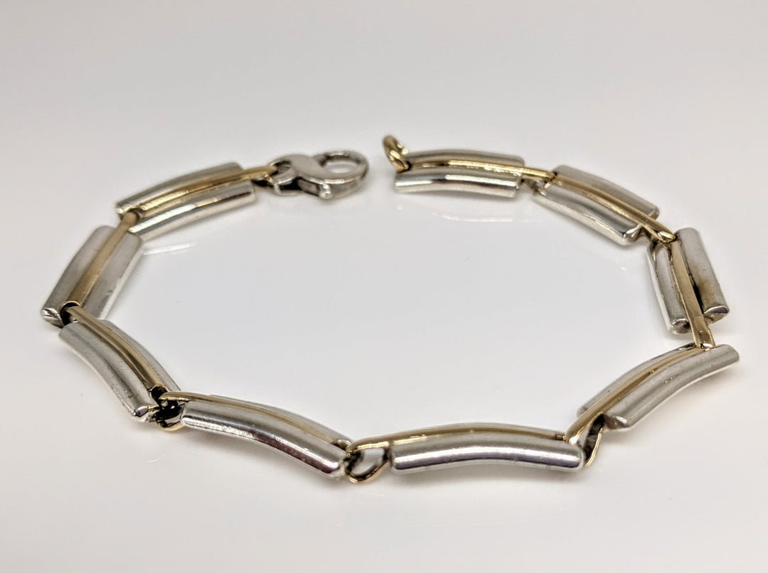 STERLING SILVER/ 14K LINK STYLE ESTATE BRACELET 21 GRAMS