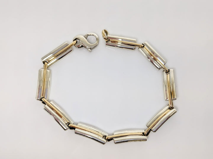 STERLING SILVER/ 14K LINK STYLE ESTATE BRACELET 21 GRAMS