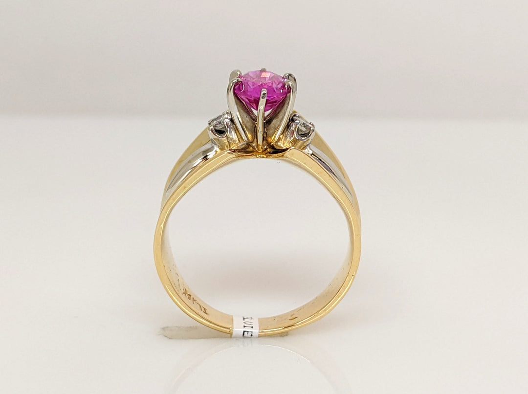 14K PINK SAPPHIRE OVAL 5X7 WITH .08DTW DIAMOND ESTATE RING 4.8 GRAMS