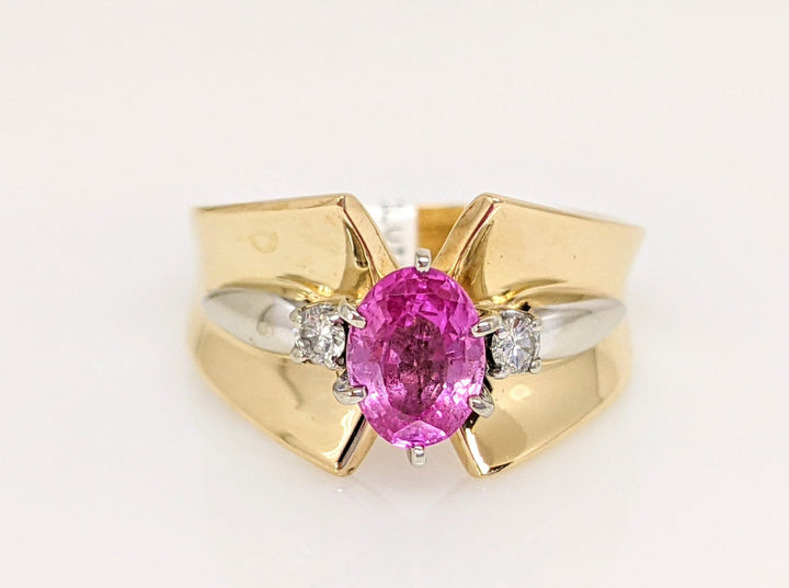 14K PINK SAPPHIRE OVAL 5X7 WITH .08DTW DIAMOND ESTATE RING 4.8 GRAMS