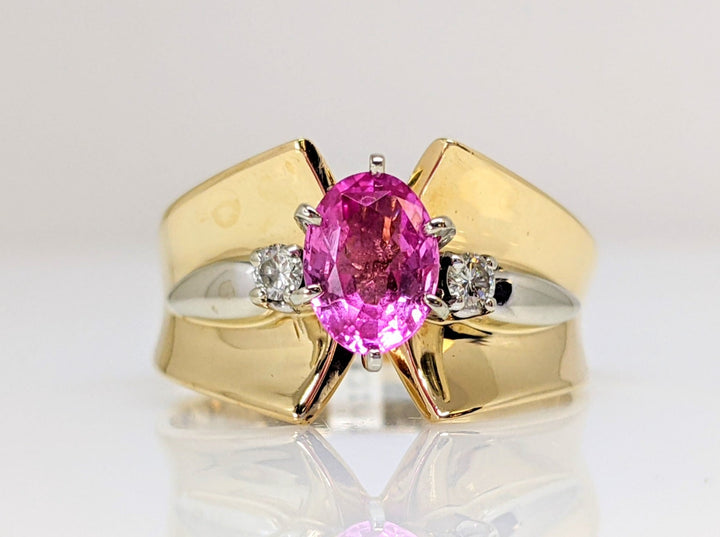 14K PINK SAPPHIRE OVAL 5X7 WITH .08DTW DIAMOND ESTATE RING 4.8 GRAMS