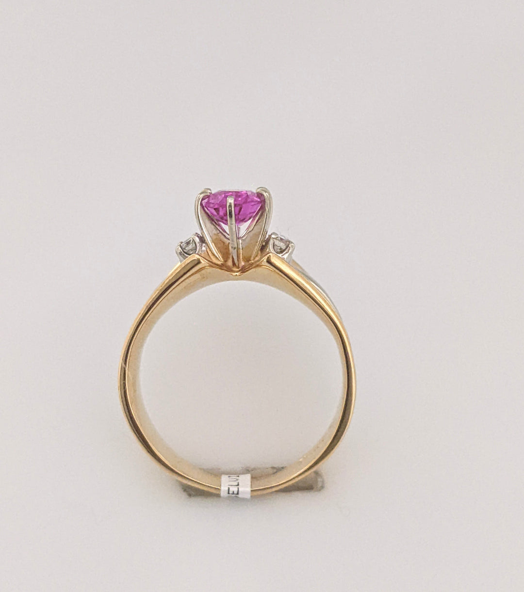 14K PINK SAPPHIRE OVAL 5X7 WITH .08DTW DIAMOND ESTATE RING 4.8 GRAMS
