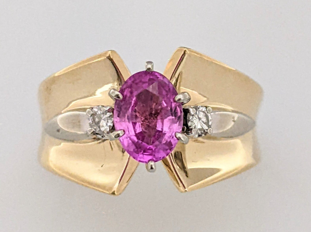 14K PINK SAPPHIRE OVAL 5X7 WITH .08DTW DIAMOND ESTATE RING 4.8 GRAMS
