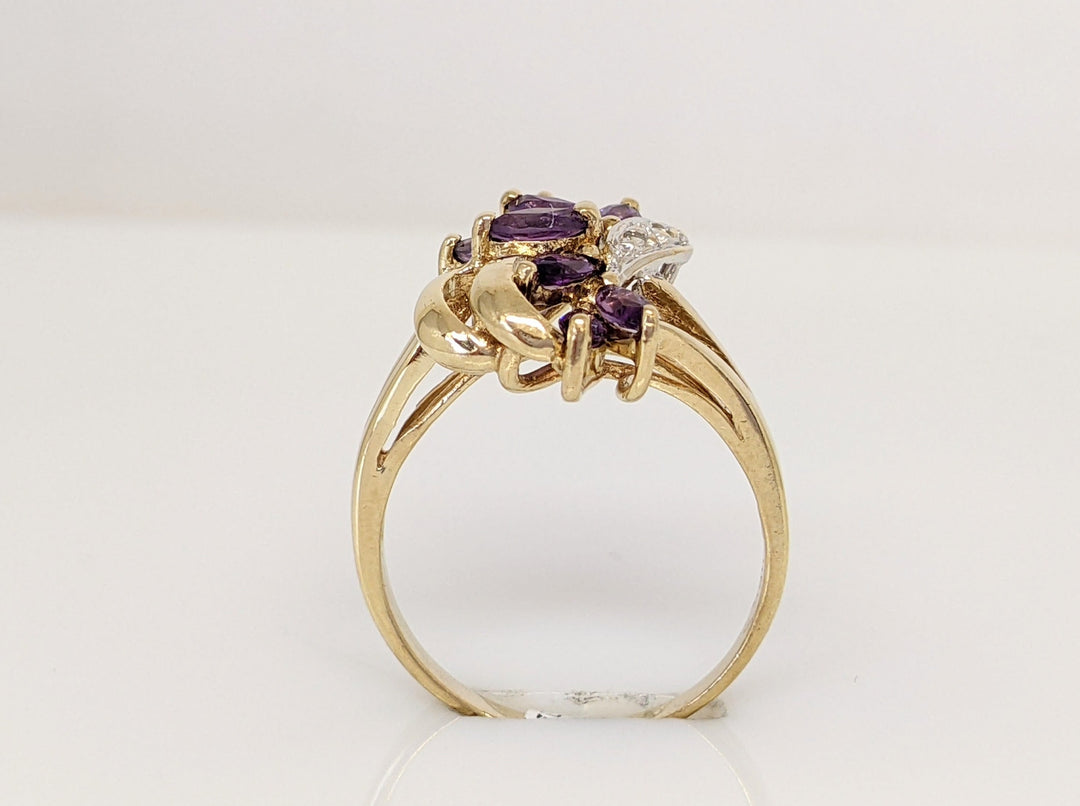 10K AMETHYST MARQUISE 2X4 (8) WITH MELEE ESTATE RING 2.2 GRAMS