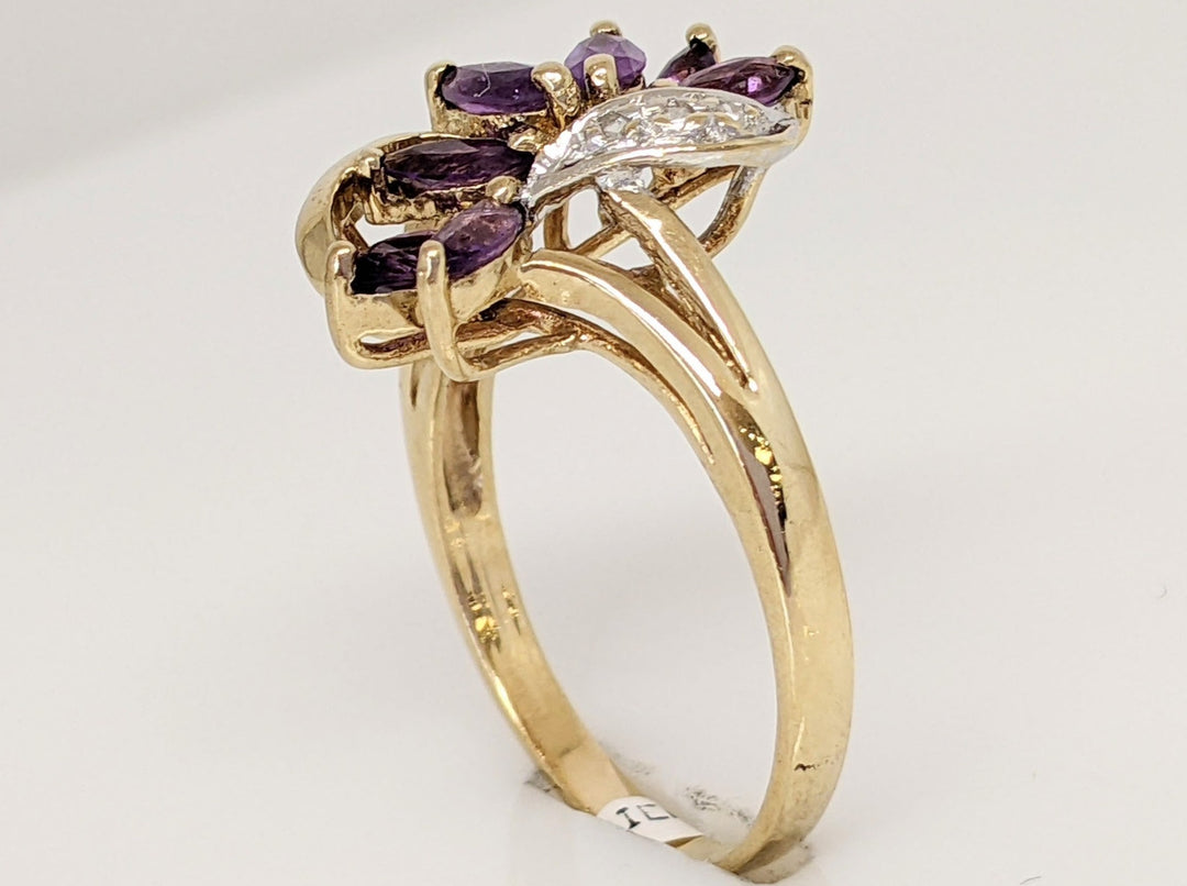 10K AMETHYST MARQUISE 2X4 (8) WITH MELEE ESTATE RING 2.2 GRAMS