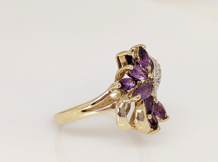 10K AMETHYST MARQUISE 2X4 (8) WITH MELEE ESTATE RING 2.2 GRAMS