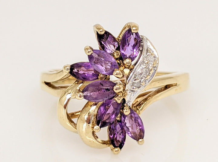 10K AMETHYST MARQUISE 2X4 (8) WITH MELEE ESTATE RING 2.2 GRAMS