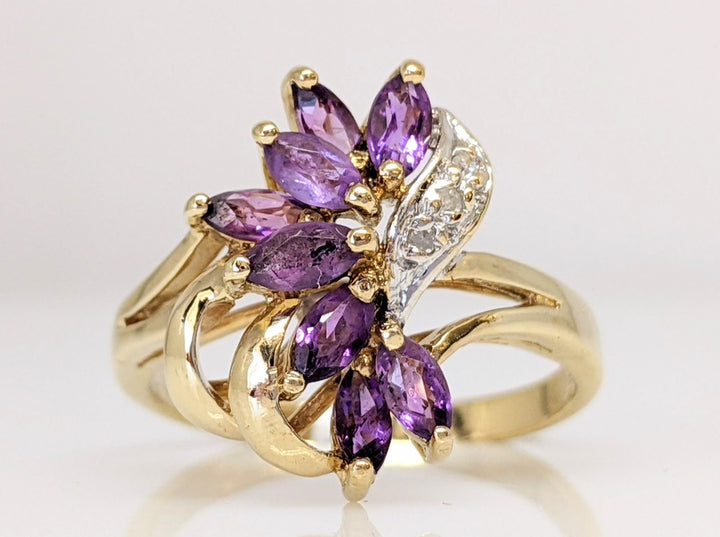 10K AMETHYST MARQUISE 2X4 (8) WITH MELEE ESTATE RING 2.2 GRAMS