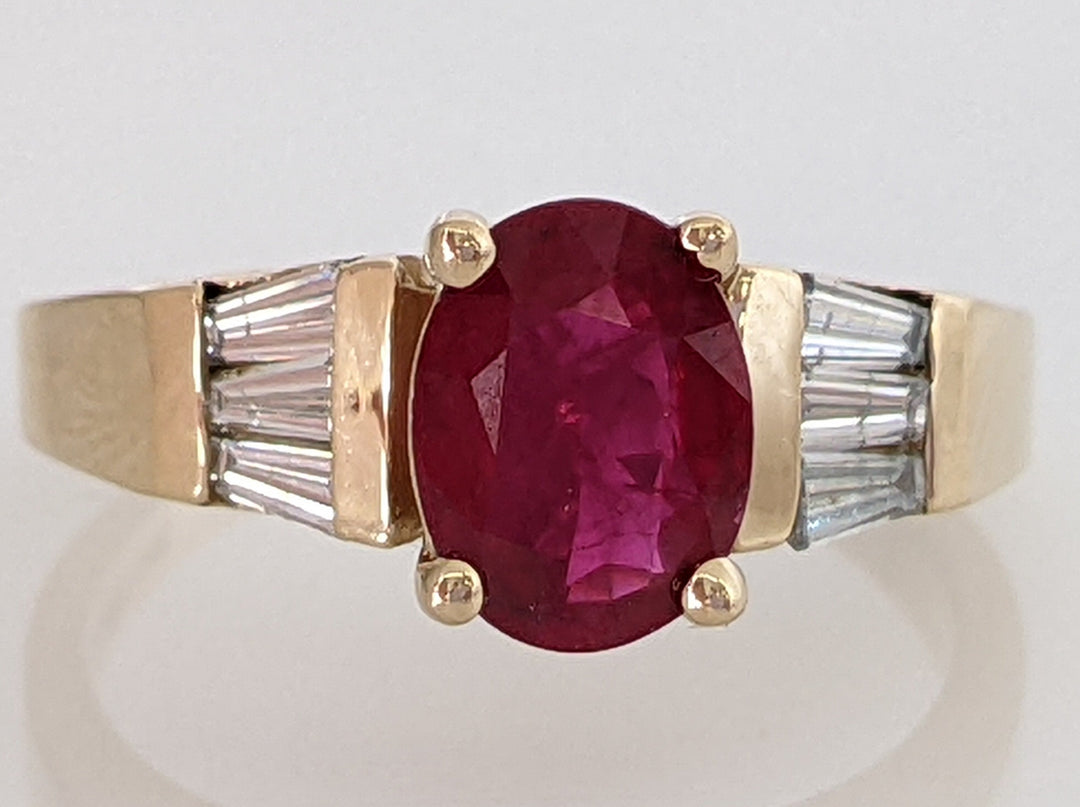 14K RUBY OVAL 6X8 WITH (6) BAGUETTE .30DTW ESTATE RING 4.5 GRAMS