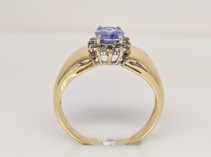 14K TANZANITE OVAL 5X6 WITH (12) MELEE ESTATE RING 3.3 GRAMS