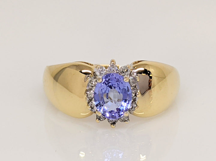 14K TANZANITE OVAL 5X6 WITH (12) MELEE ESTATE RING 3.3 GRAMS