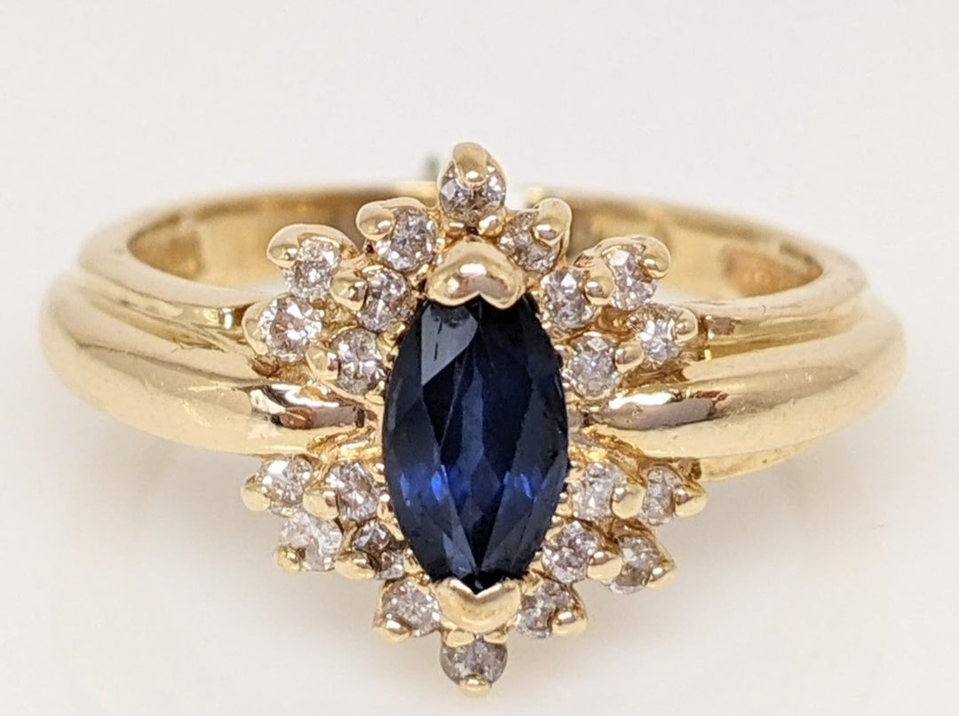 10K SYNTHETIC SAPPHIRE MARQUISE 4X6 WITH (22) DIAMOND ESTATE RING 4.3 GRAMS