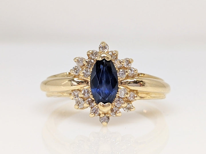 10K SYNTHETIC SAPPHIRE MARQUISE 4X6 WITH (22) DIAMOND ESTATE RING 4.3 GRAMS