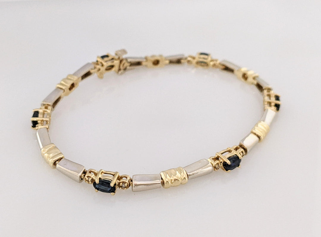 14K TWO-TONE SAPPHIRE OVAL 3X5 (6) WITH .60 DIAMOND TOTAL WEIGHT ESTATE BRACELET 11.9 GRAMS