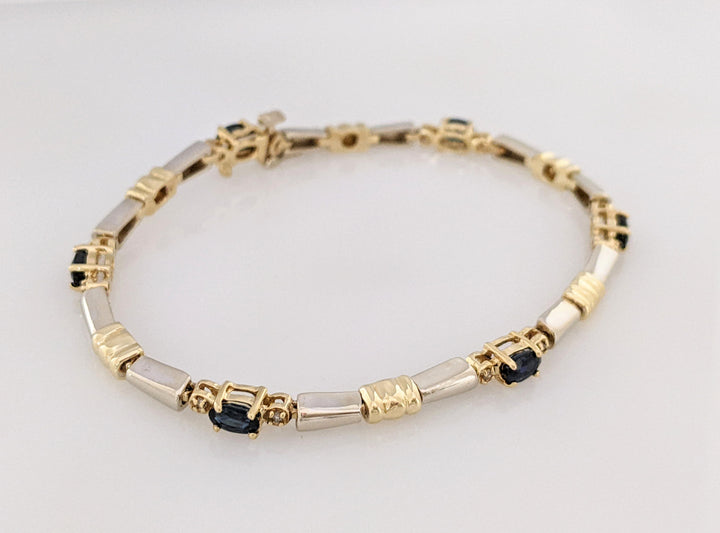 14K TWO-TONE SAPPHIRE OVAL 3X5 (6) WITH .60 DIAMOND TOTAL WEIGHT ESTATE BRACELET 11.9 GRAMS